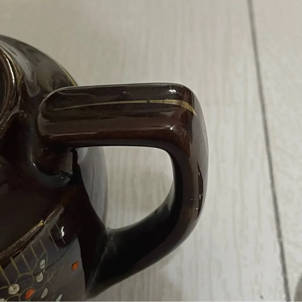 Vintage Hand Painted Japan Brown Floral Ceramic Teapot